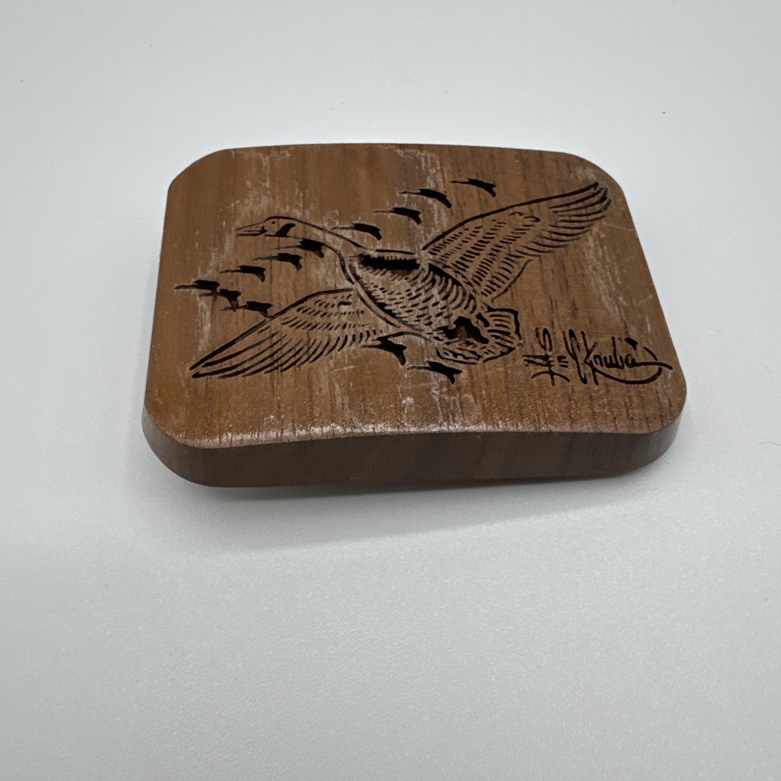 Vintage 1977 Lasercraft Laser Engraved V Formation Geese Duck Theme Belt Buckle