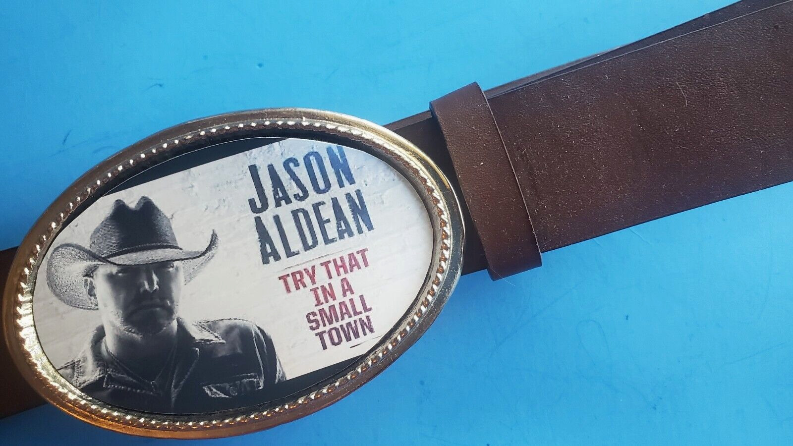 JASON ALDEAN Epoxy Buckle « Try That in a Small Town & Brown Bonded Leather Belt
