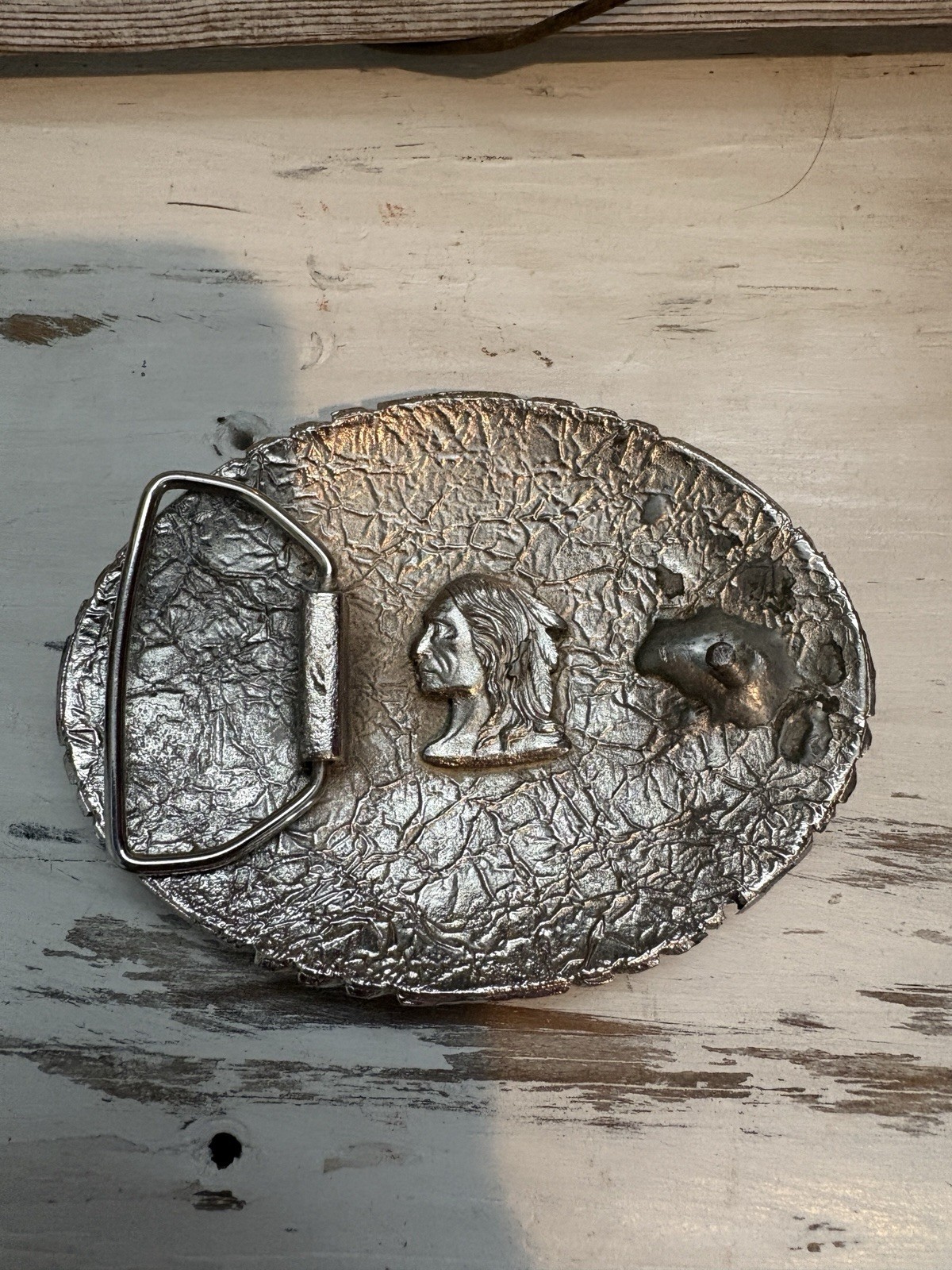 Western Oval Metal Belt Buckle Silver Blue Red Floral Embossed Fits 1.5in