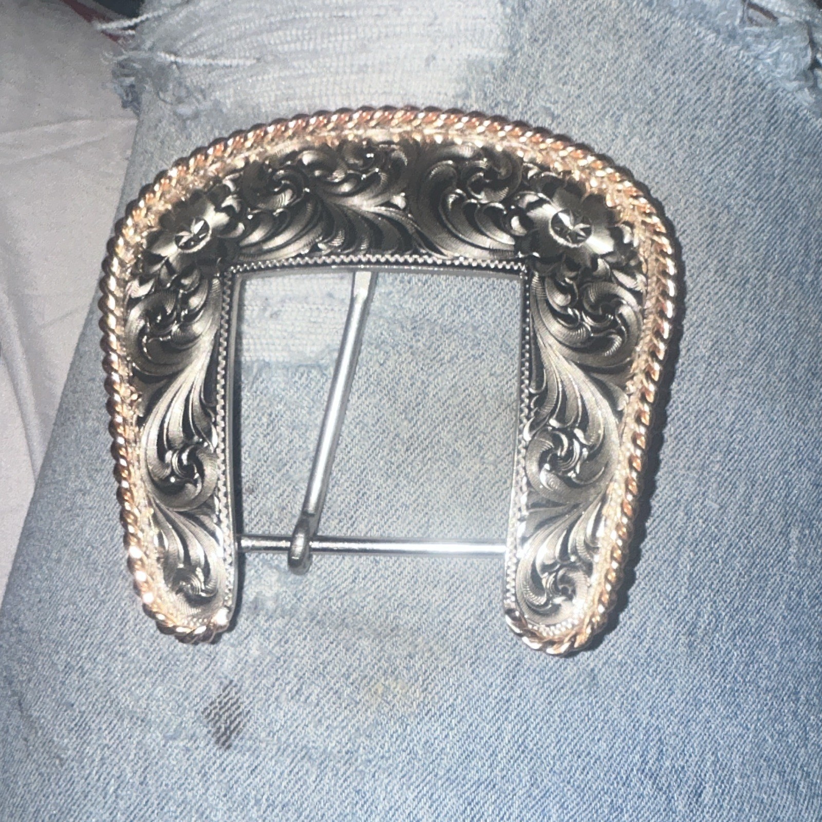 Montana Silversmiths German Silver Western Floral Scroll Engraved Belt Buckle