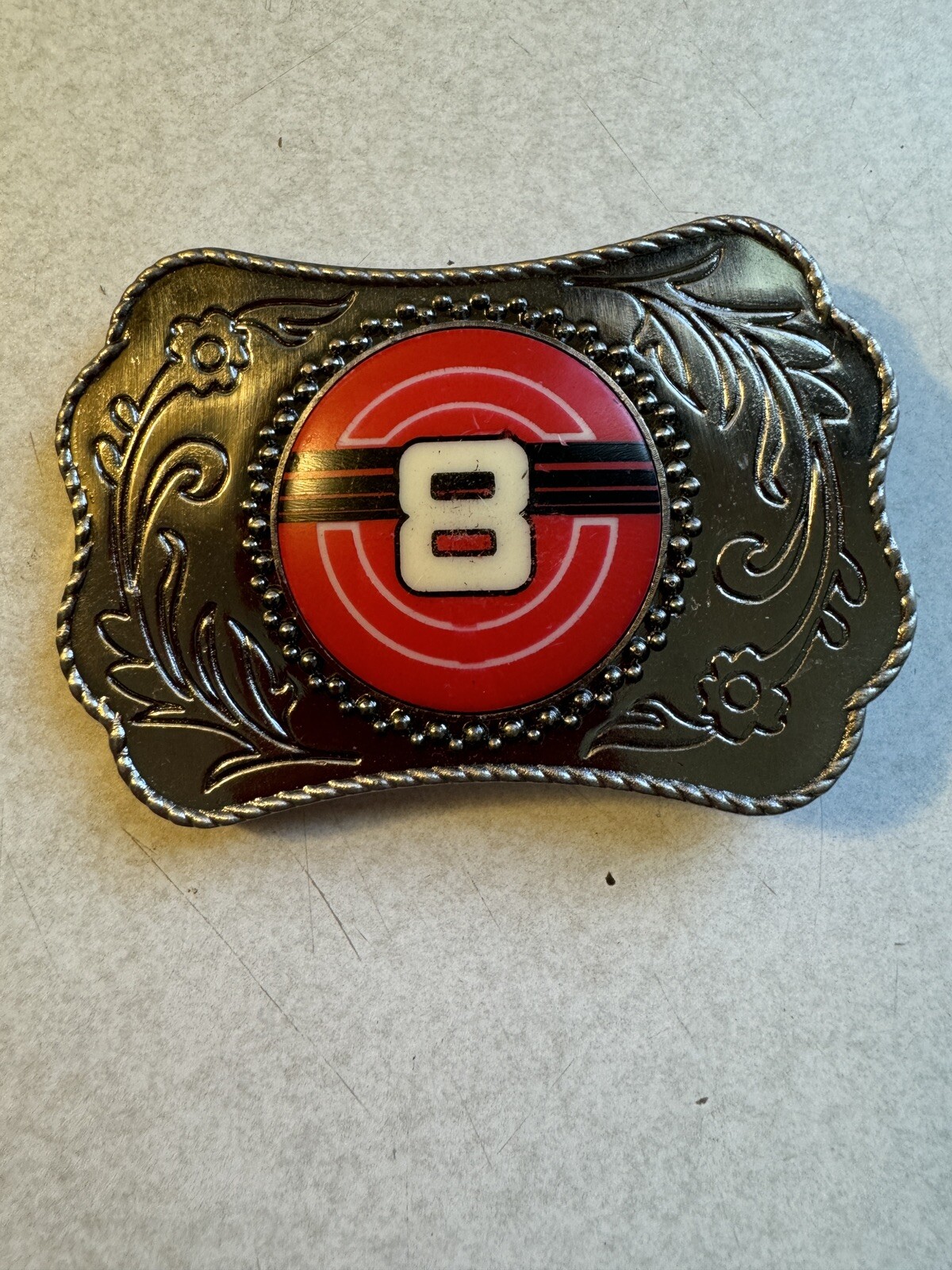 Number 8 NASCAR Car Racing? Western Framed Centerpiece Belt Buckle