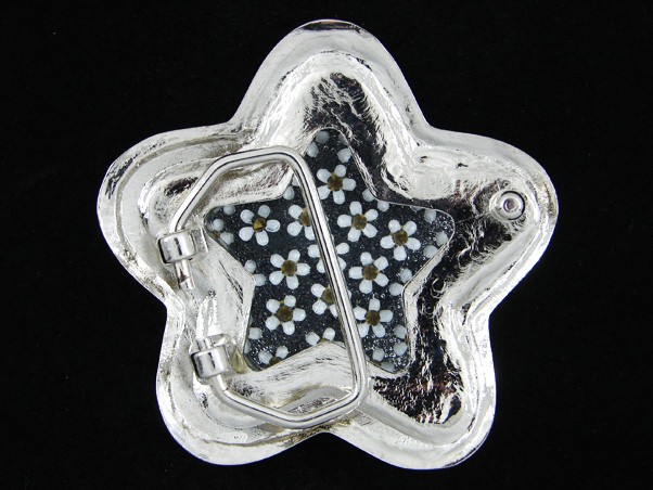 RG07104 *NOS* REALLY COOL *STAR & FLOWER PATTERN* FASHION SILVERTONE BELT BUCKLE