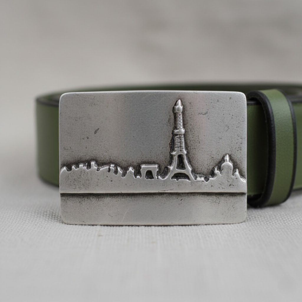 Paris City Silhouette Belt Buckle Skyline Metal Modern Urban Design