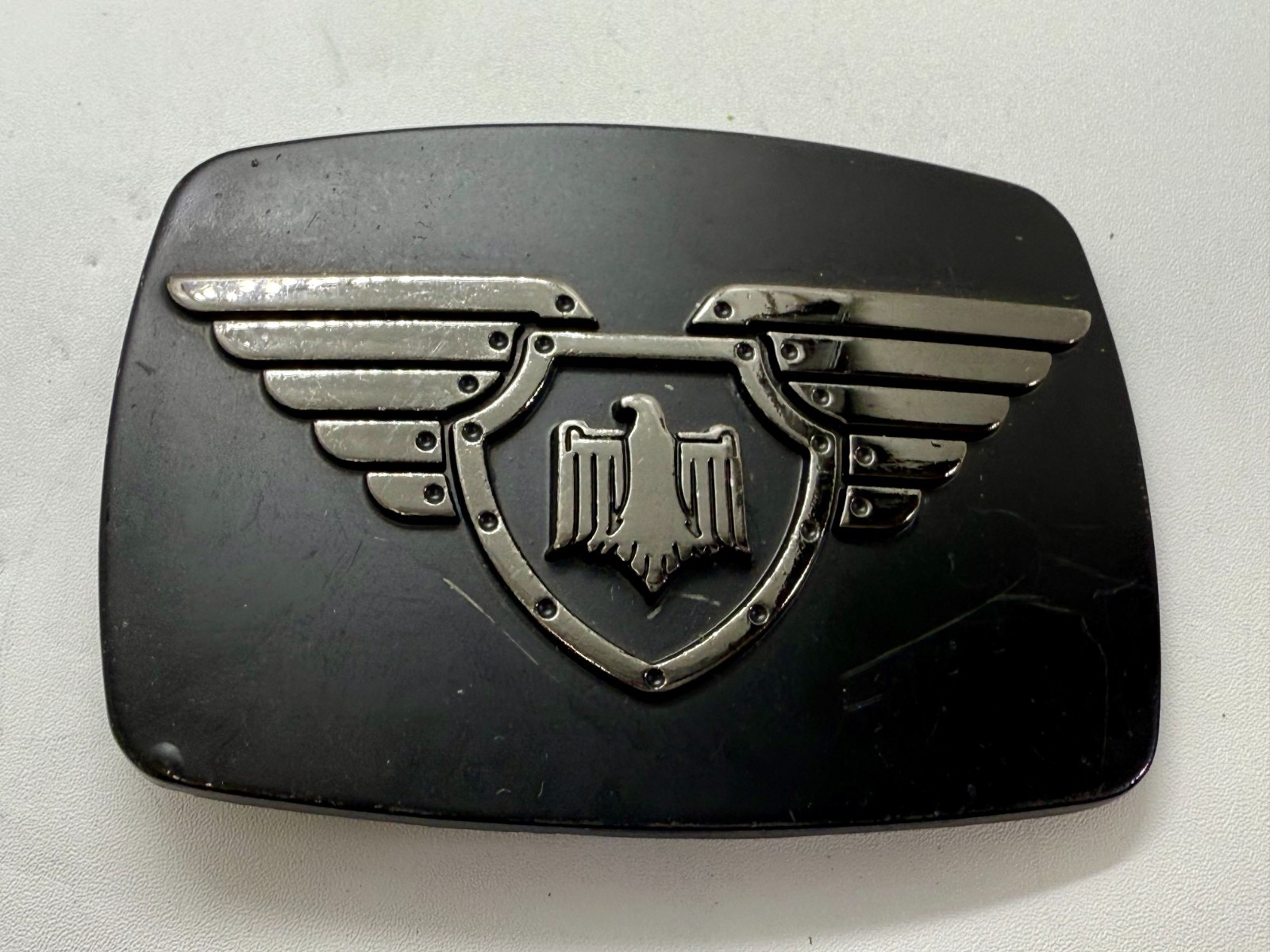 Thunderbird Shield Wings Crest Logo 90&rsquo;s Black Belt Buckle Chrome Brand #6172