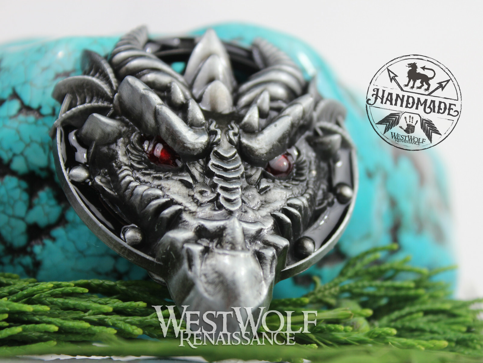 Dragon Head Belt Buckle for 1.5 inch Wide Belts — Fantasy/Skyrim/Silver/Viking