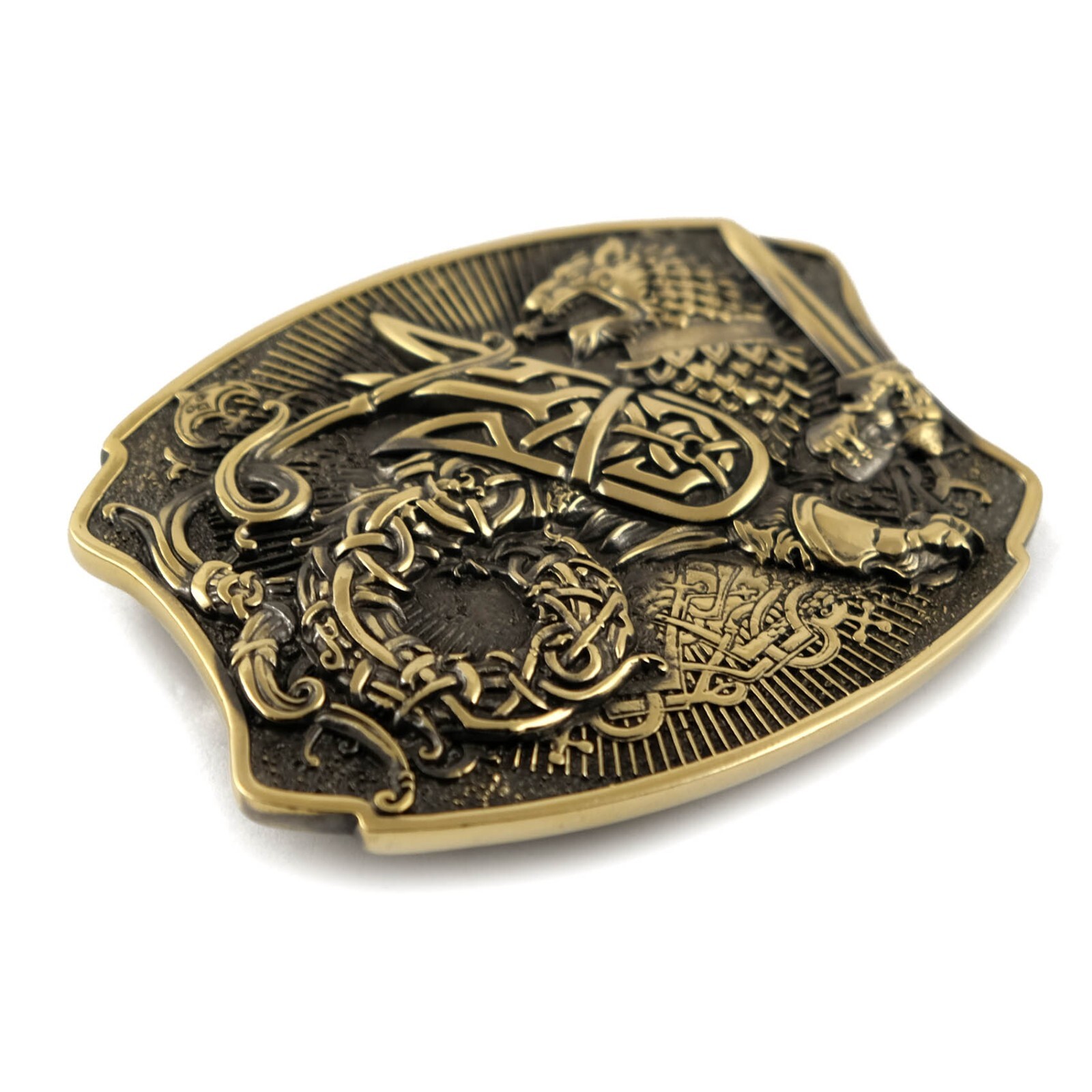 Semargl solid brass belt buckle, handmade Mythical winged lion Simargl buckle
