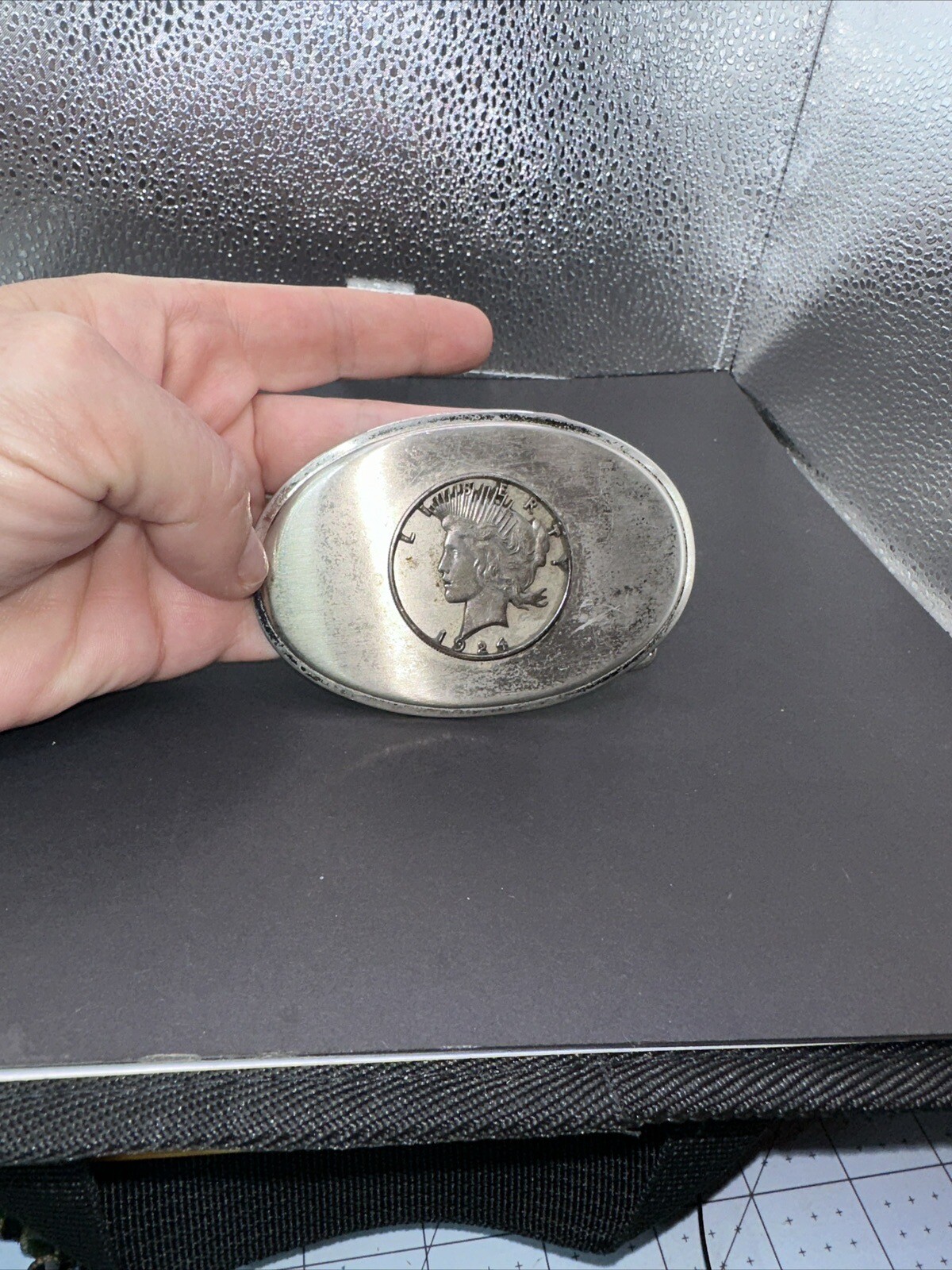 1924 Peace Silver Dollar Cutout Coin & Ornate Belt Buckle