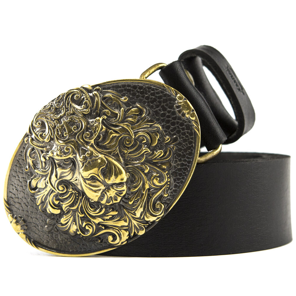 Belt buckle King Lion, Animal solid brass belt buckle, lion head on the buckle