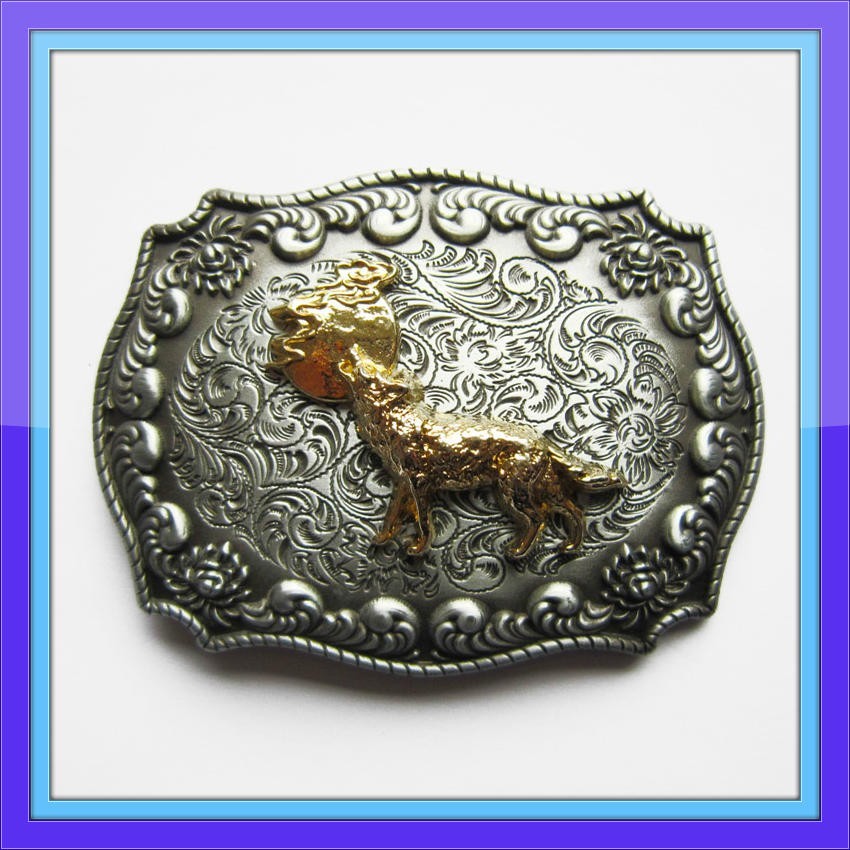 NEW 3-D WOLF ANIMAL MOON RODEO COWBOY WESTERN BELT BUCKLE