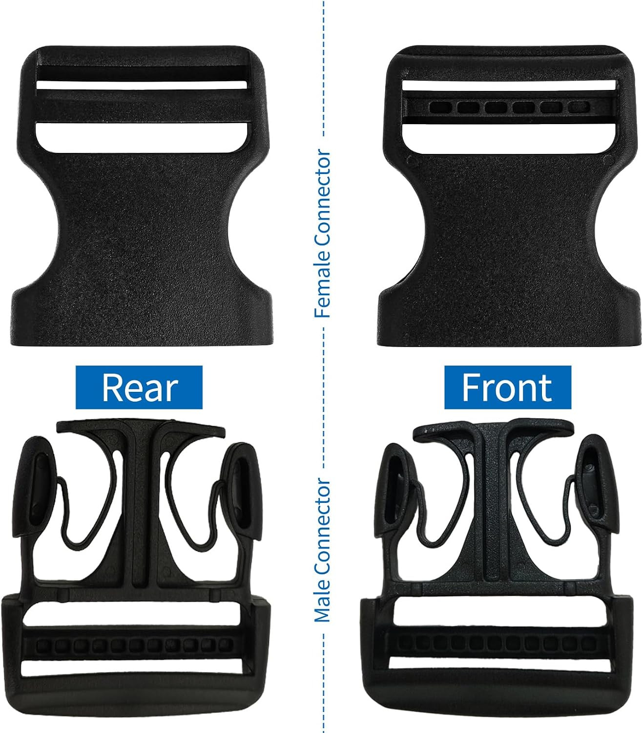 2&Prime; Heavy-Duty Buckle & Straps Set: 6-Pack Side Release Plastic Buckles+11 Yards