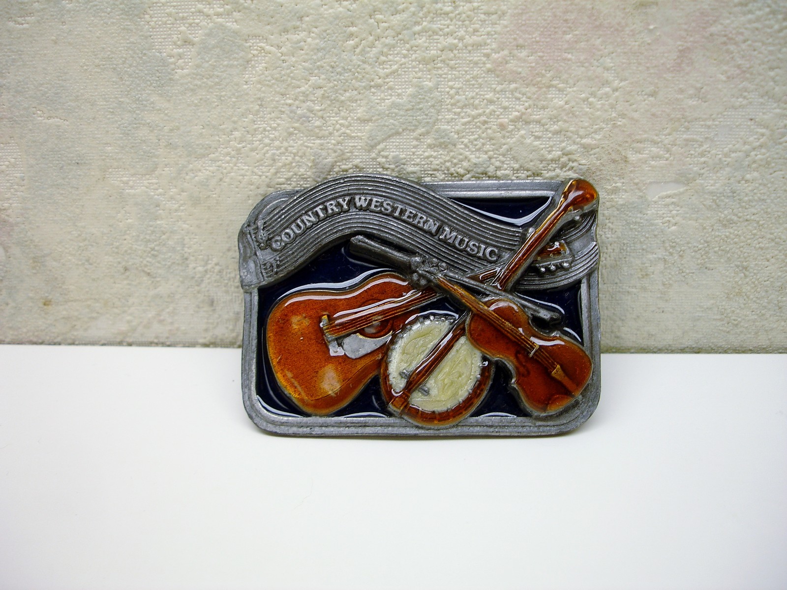 Vintage 1984 Bergamot Brass Works Country Music Belt Buckle Two Guitars VgC
