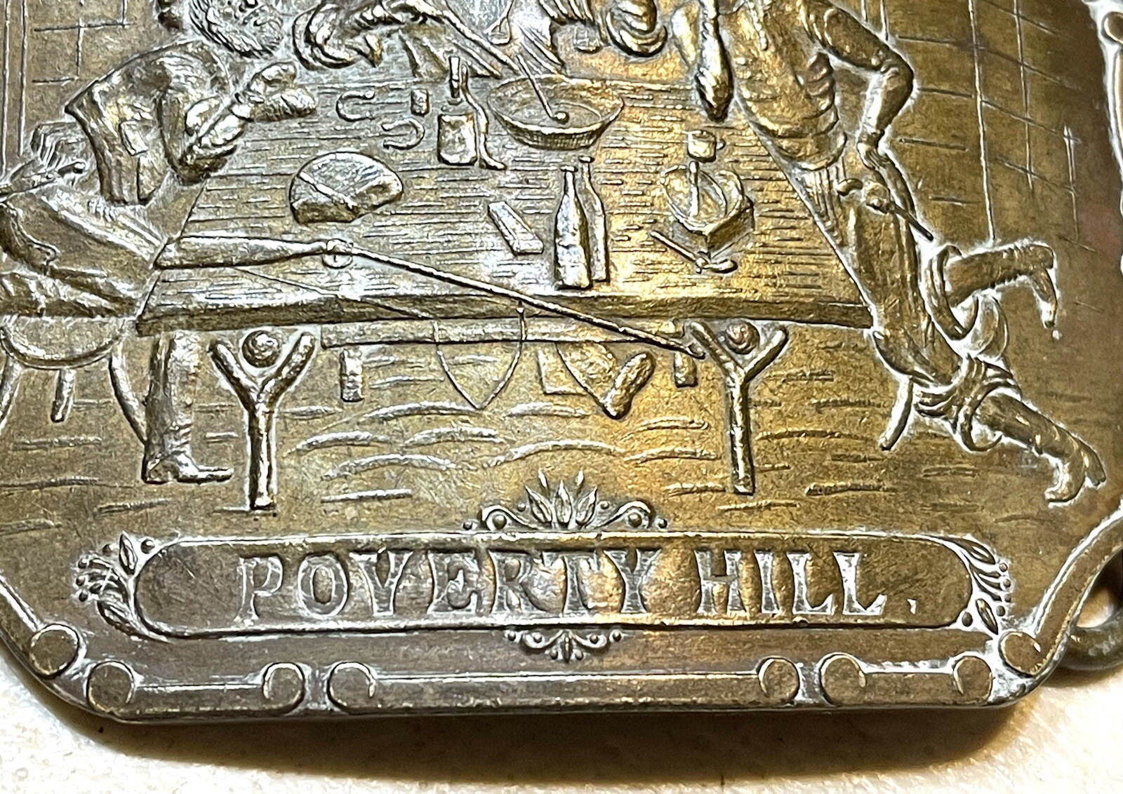 Vintage Antique Tiffany Solid Brass Relief Cowboy Fancy Belt Buckle