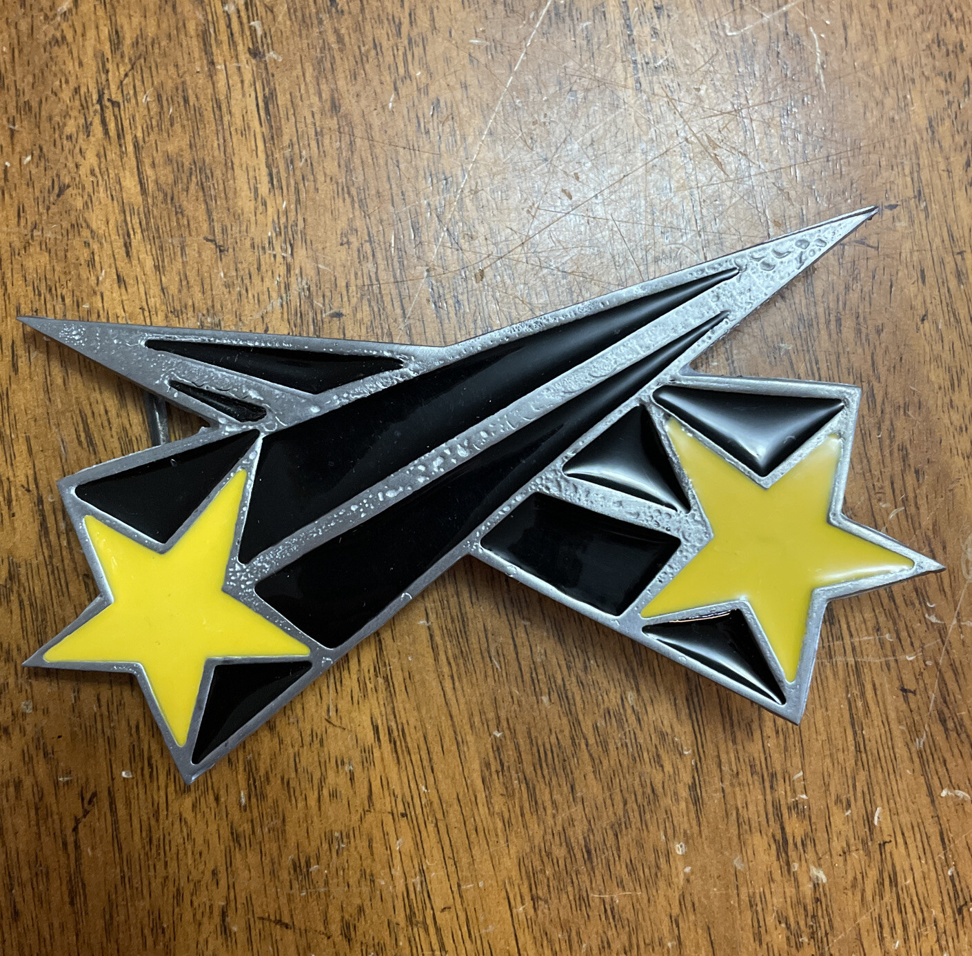 SHOOTING STARS PEWTER & ENAMEL BELT BUCKLE MOBTOWN US MADE