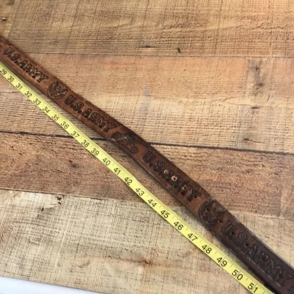 US Army Vintage Brown Leather Buckle Belt Mens One Size