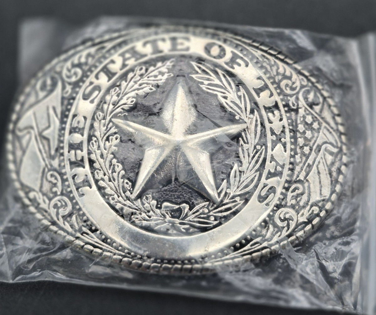 The State of Texas Flag Star Silver Belt Buckle