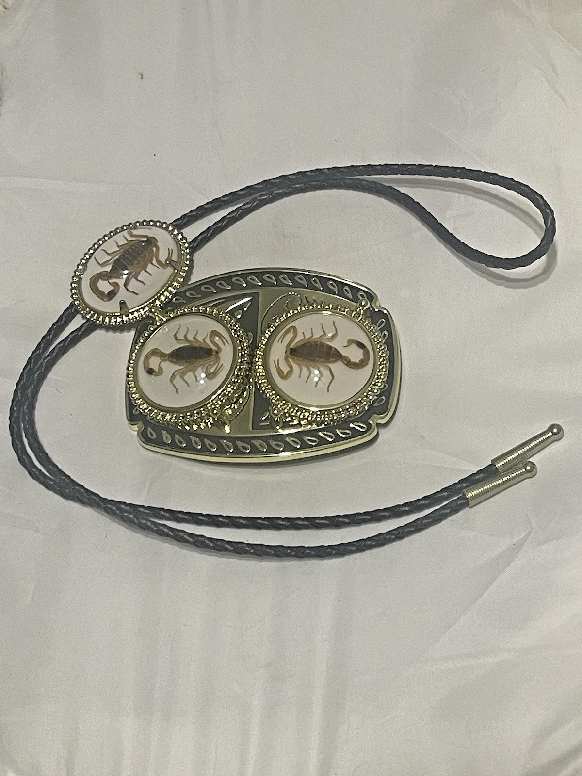 Gold tone Scorpion Belt Buckle and Bolo Set