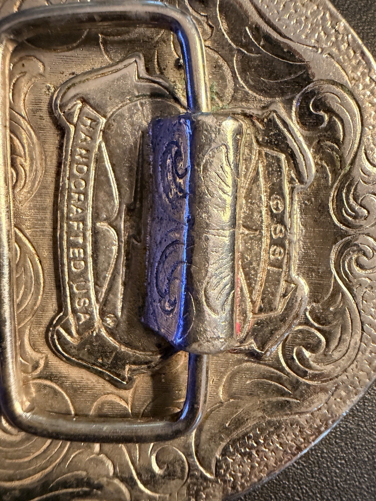 Vintage USA Made HANDCRAFTED Belt Buckle SSI Western NATIVE AMERICAN Turquoise
