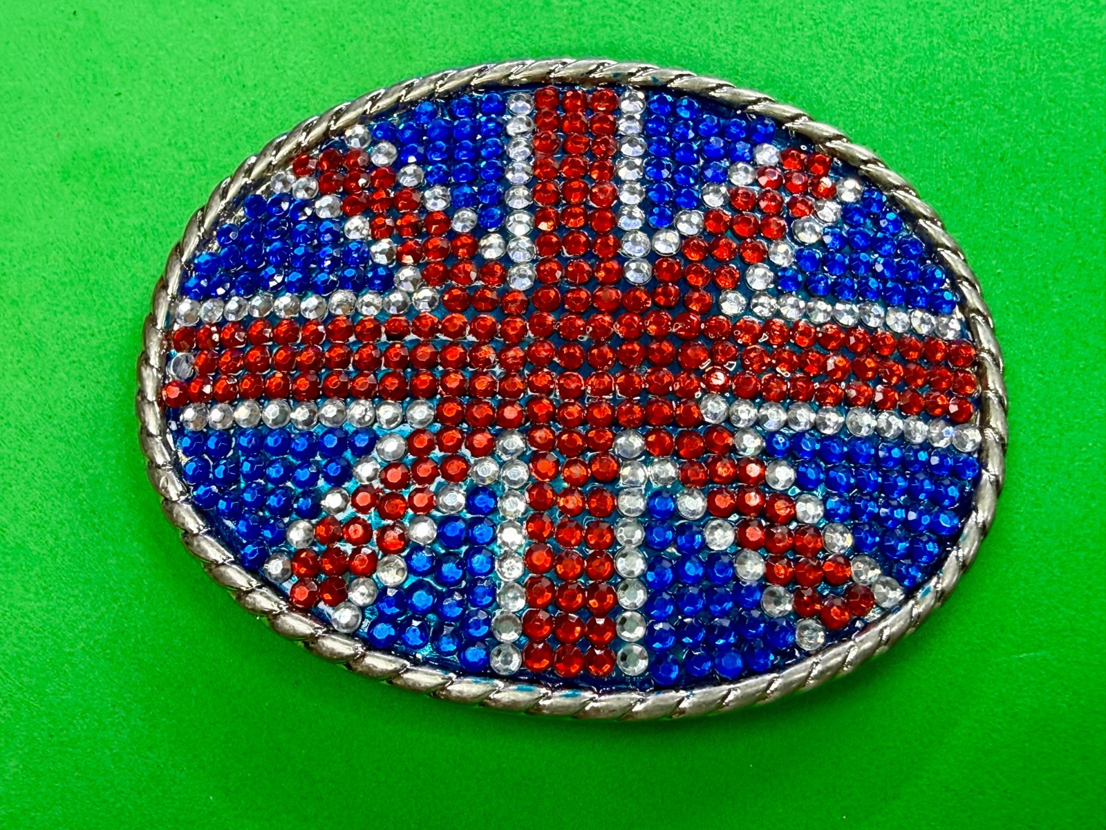 Union Jack UK British Flag Bling 80&rsquo;s Belt Buckle – Missing Rhinestone
