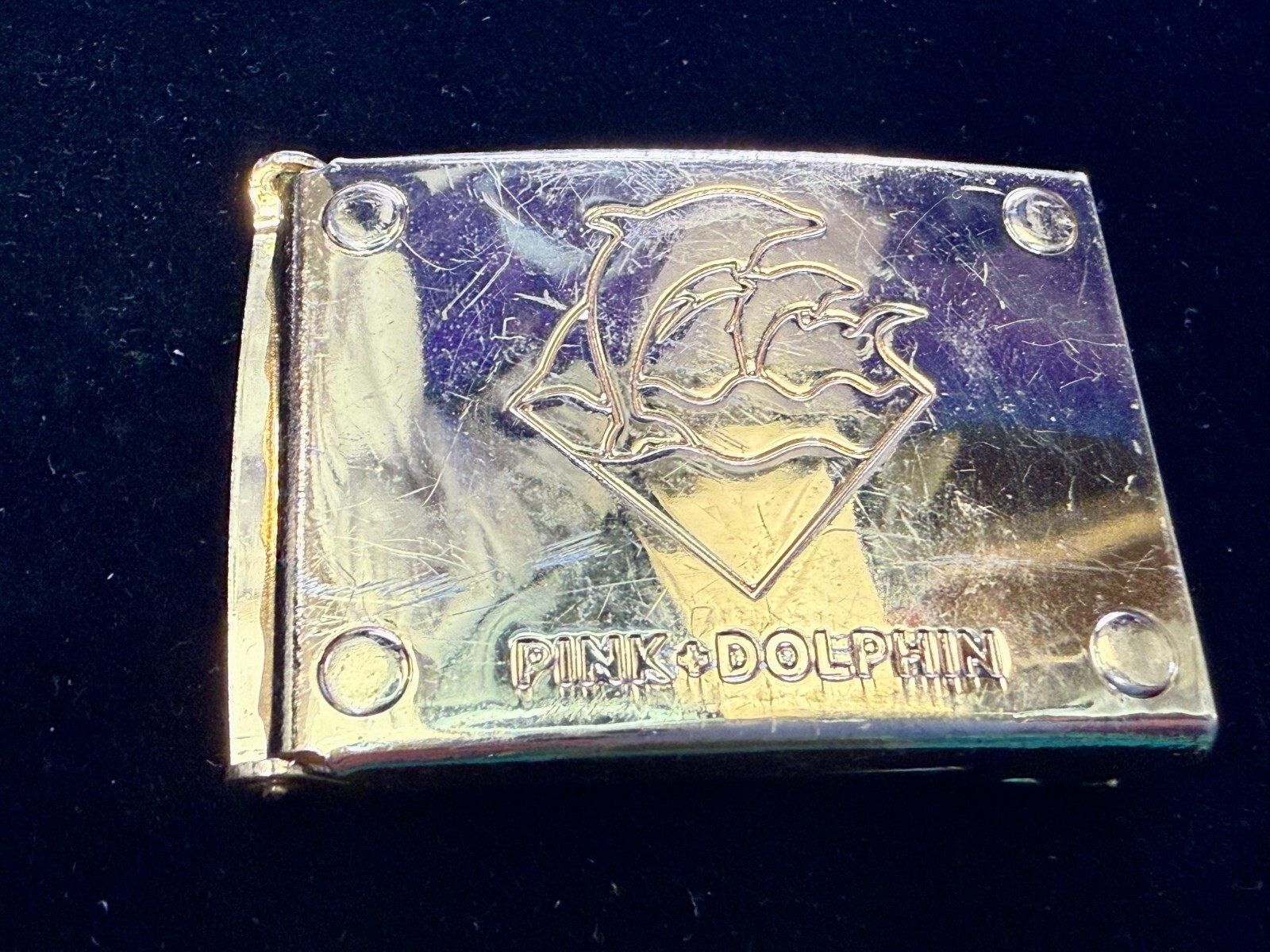 Amazon River Rare Pink Dolphin Jumping Nautical Gold Color Ratchet Belt Buckle
