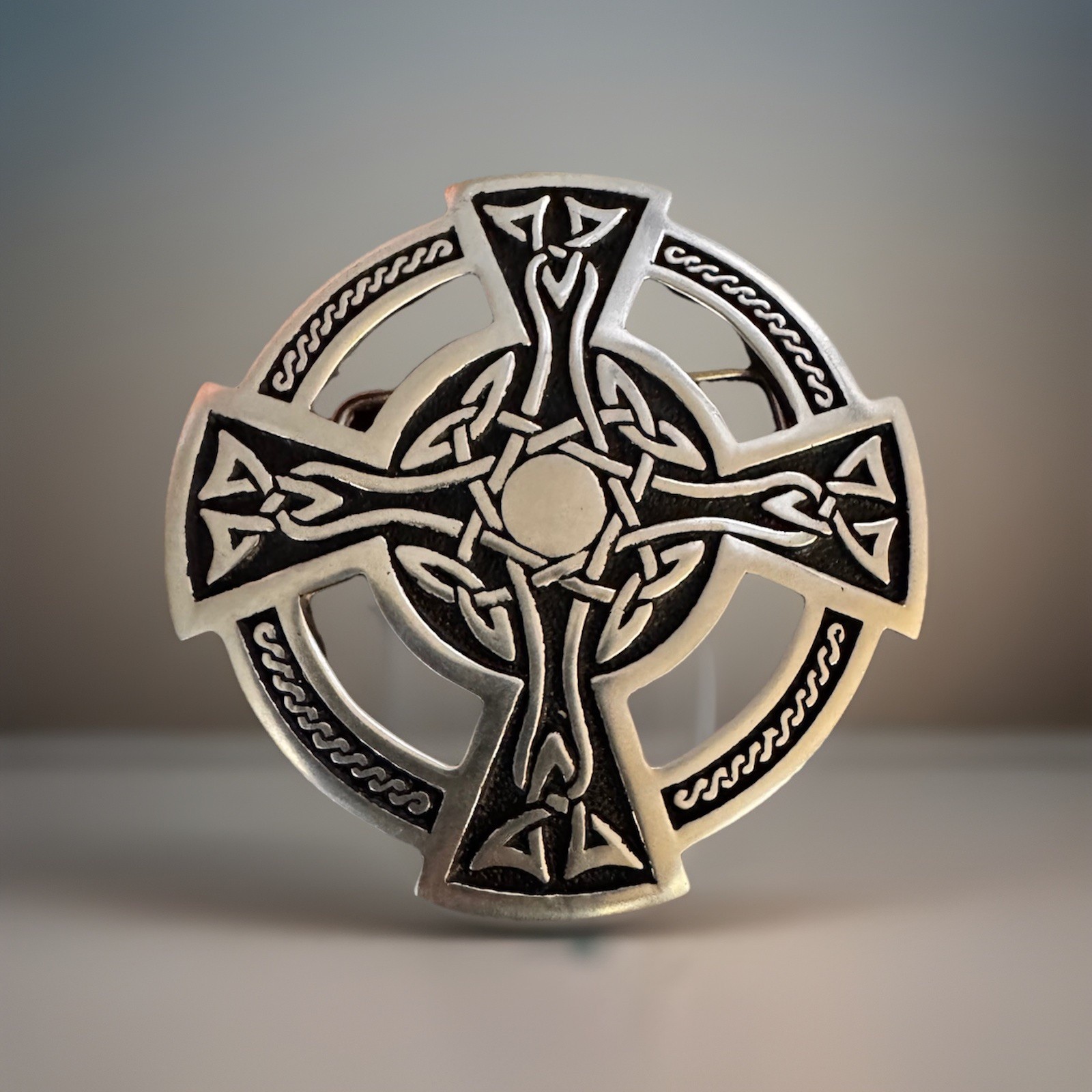 St. Justin Celtic Cross Pewter Belt Buckle Fits 40 mm Belt-New