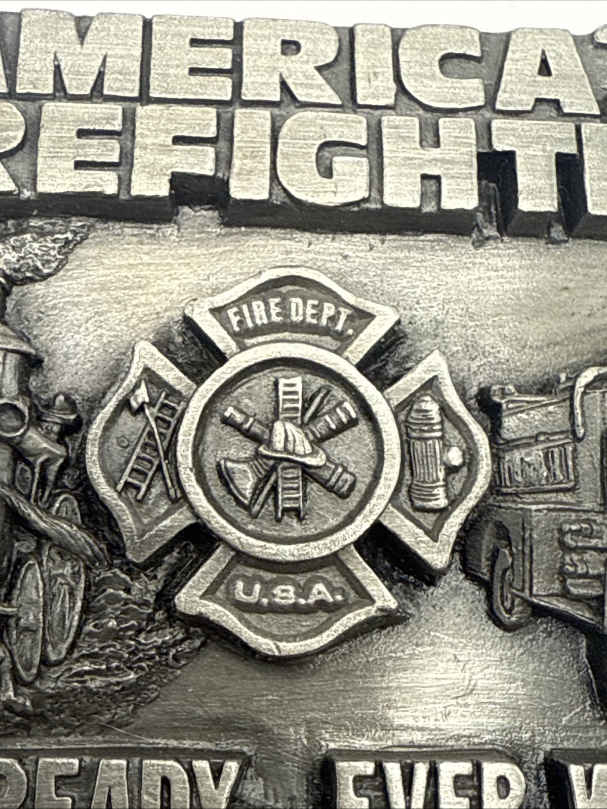 VTG Belt Buckle Americas Firefighters Ever Ready Ever Willing 1983 Siskiyou 3.75
