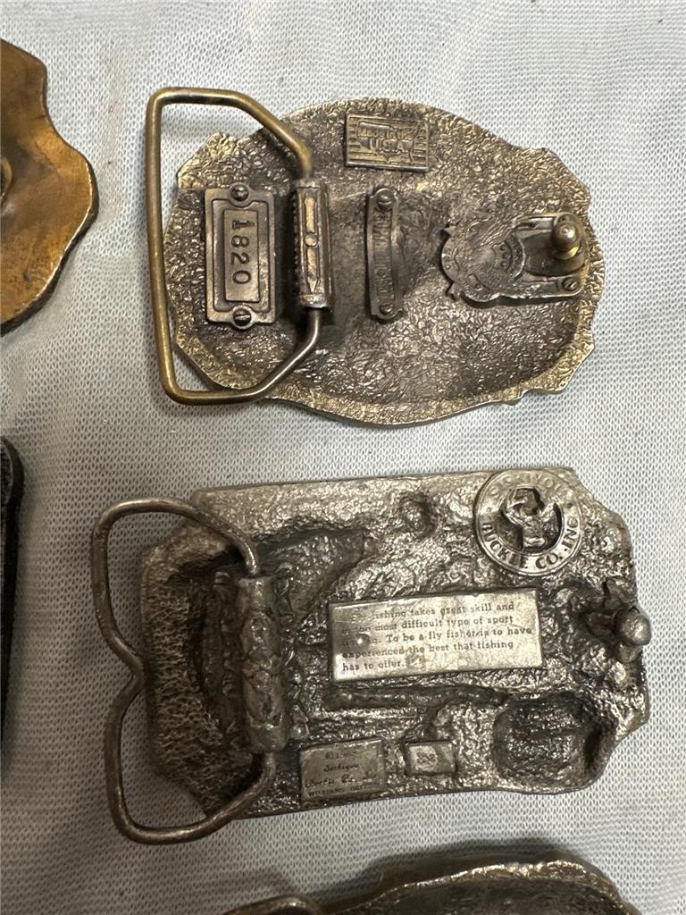 Six Vintage Fishing Belt Buckles Bass, etc.