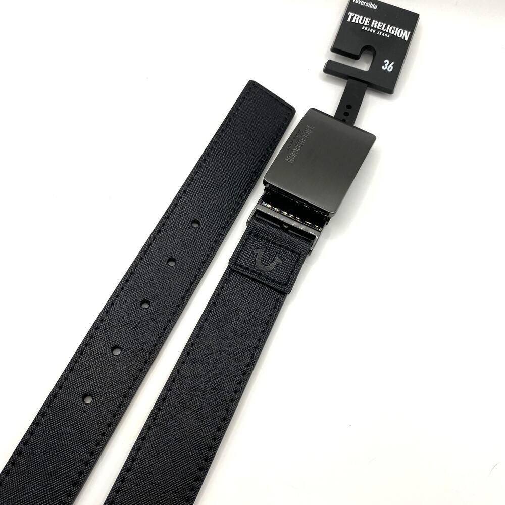 True Religion Reversible Buckle Belt Men Size 36 Black Brown Classic Preppy NWT