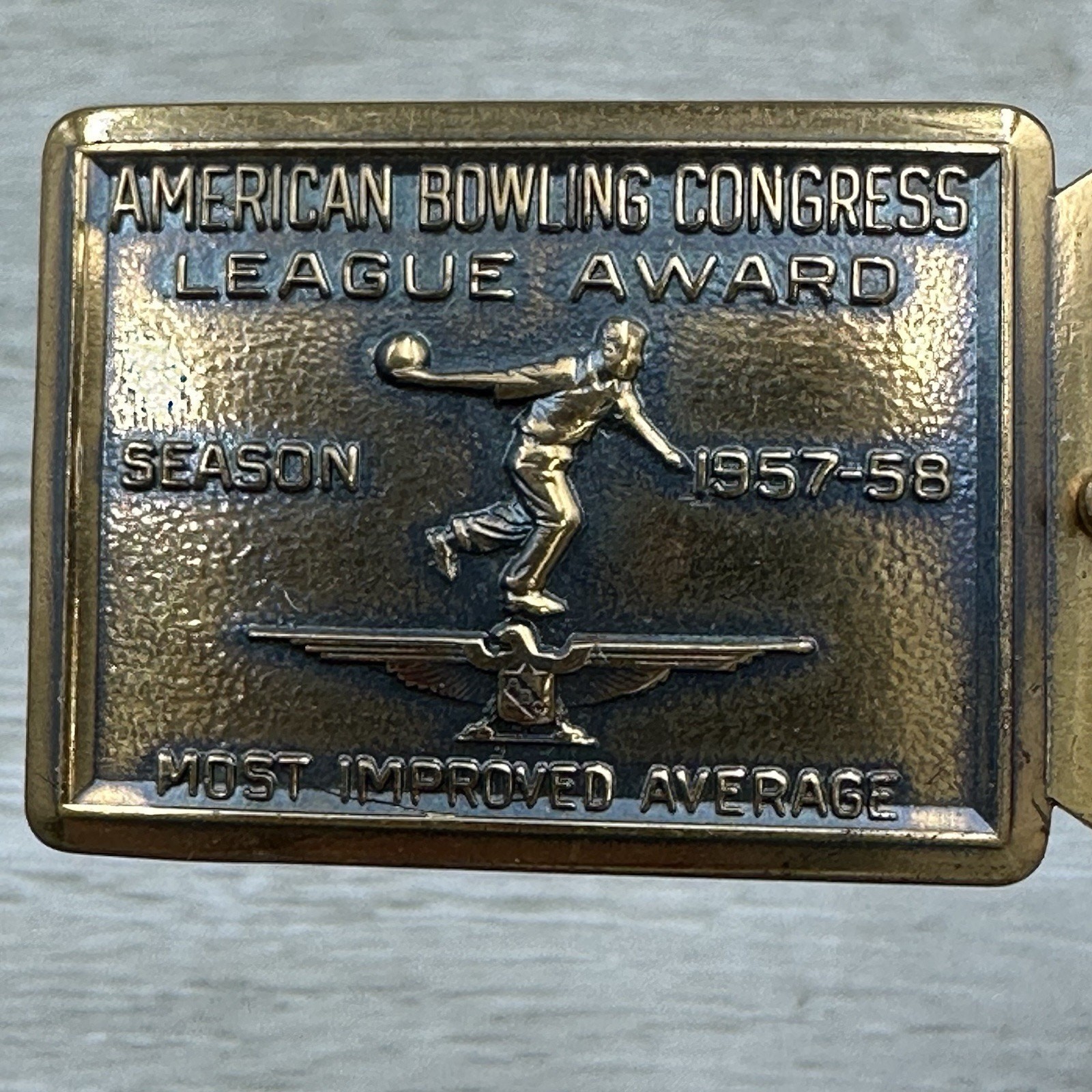 Vintage Belt Buckle American Bowling Congress Most Improved Award 1957-1958