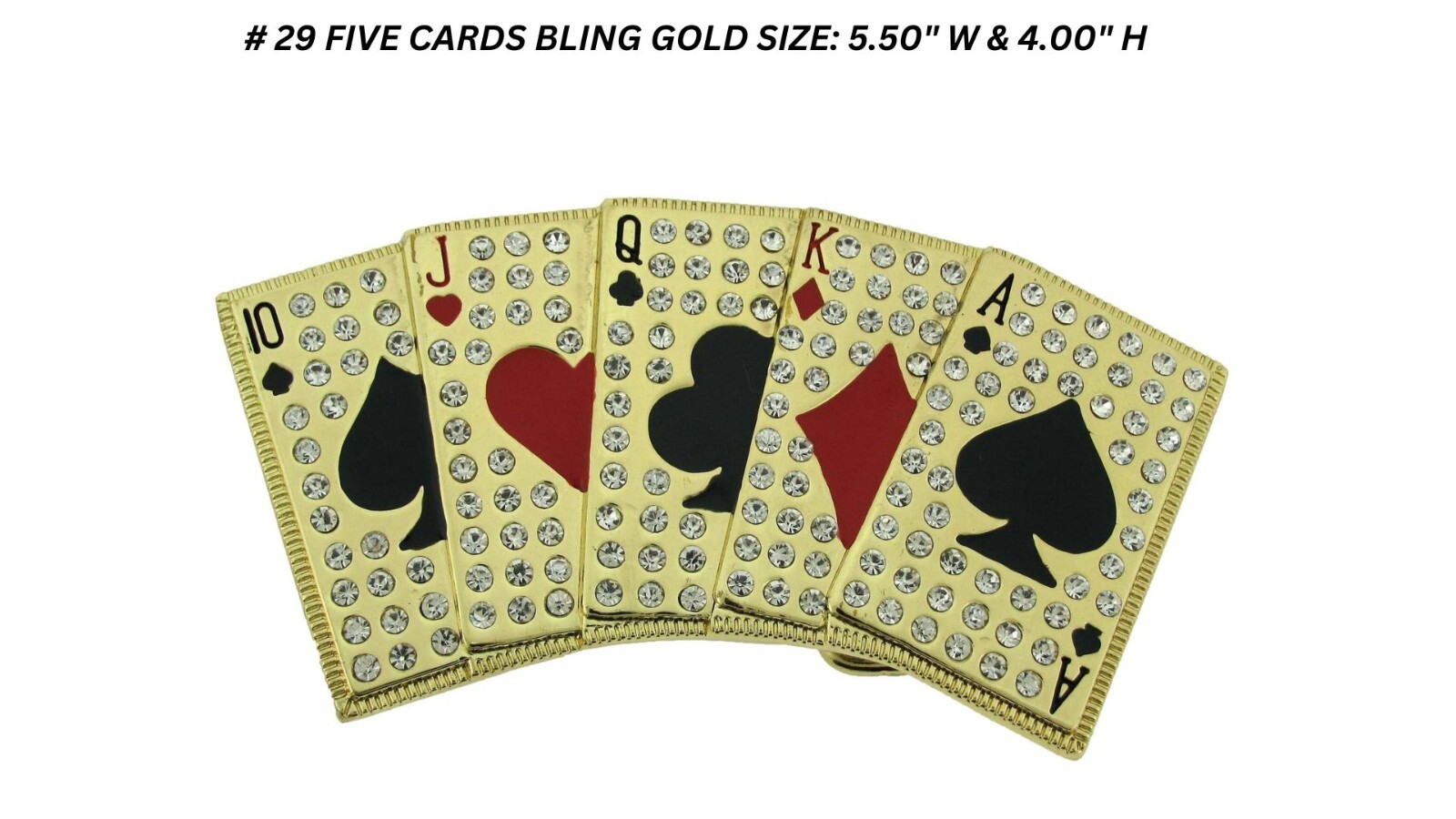 Royal Flush Blinged Iced Style Gold Rhinestones Las Vegas Poker Belt Buckle New