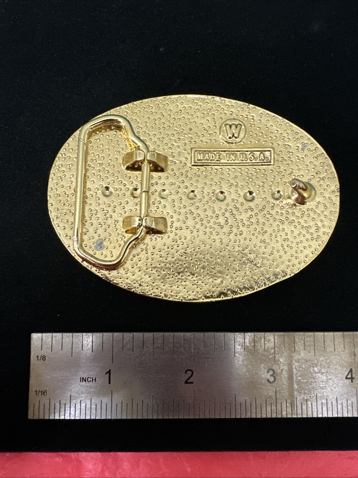 Oval Horse Western Belt Buckle Black Metal Gold Tone Men’s Fits 1.5in -1.75