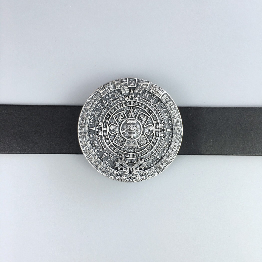 Vintage Silver Plated Aztec Calendar Belt Buckle Boucle de ceinture