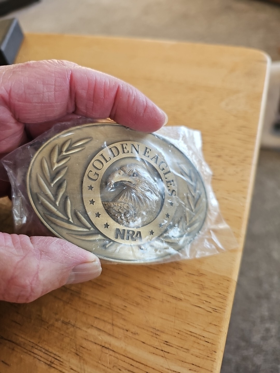 NRA National Rifle Association Golden Eagle Gold Tone 3D Raised Belt Buckle.