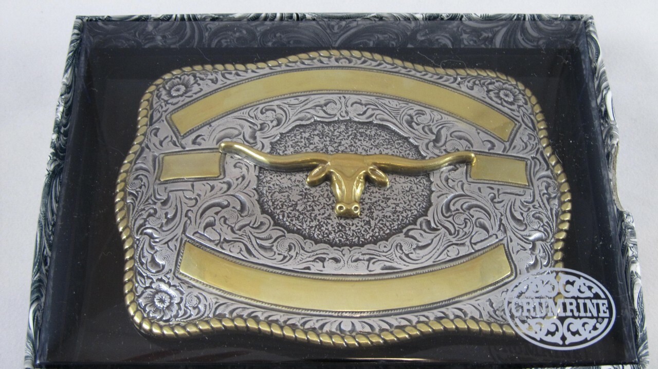Crumrine Western Rectangle LONGHORN SKULL Belt Buckle 3807213