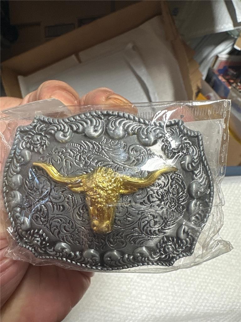 Vintage Belt Buckle with Gold Steer Head