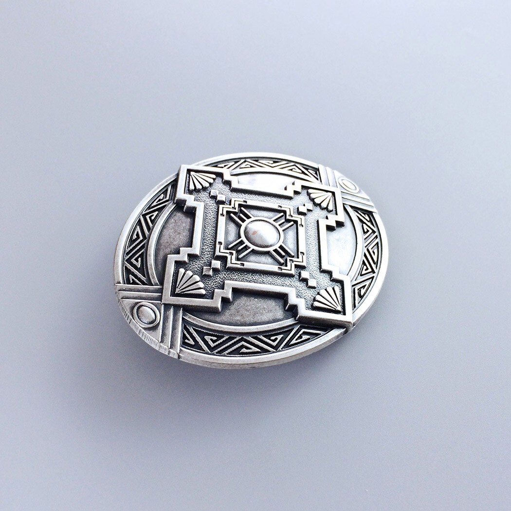 Vintage Silver Plated Oval Cross Celtic Knot Southwest Belt Buckle Boucle