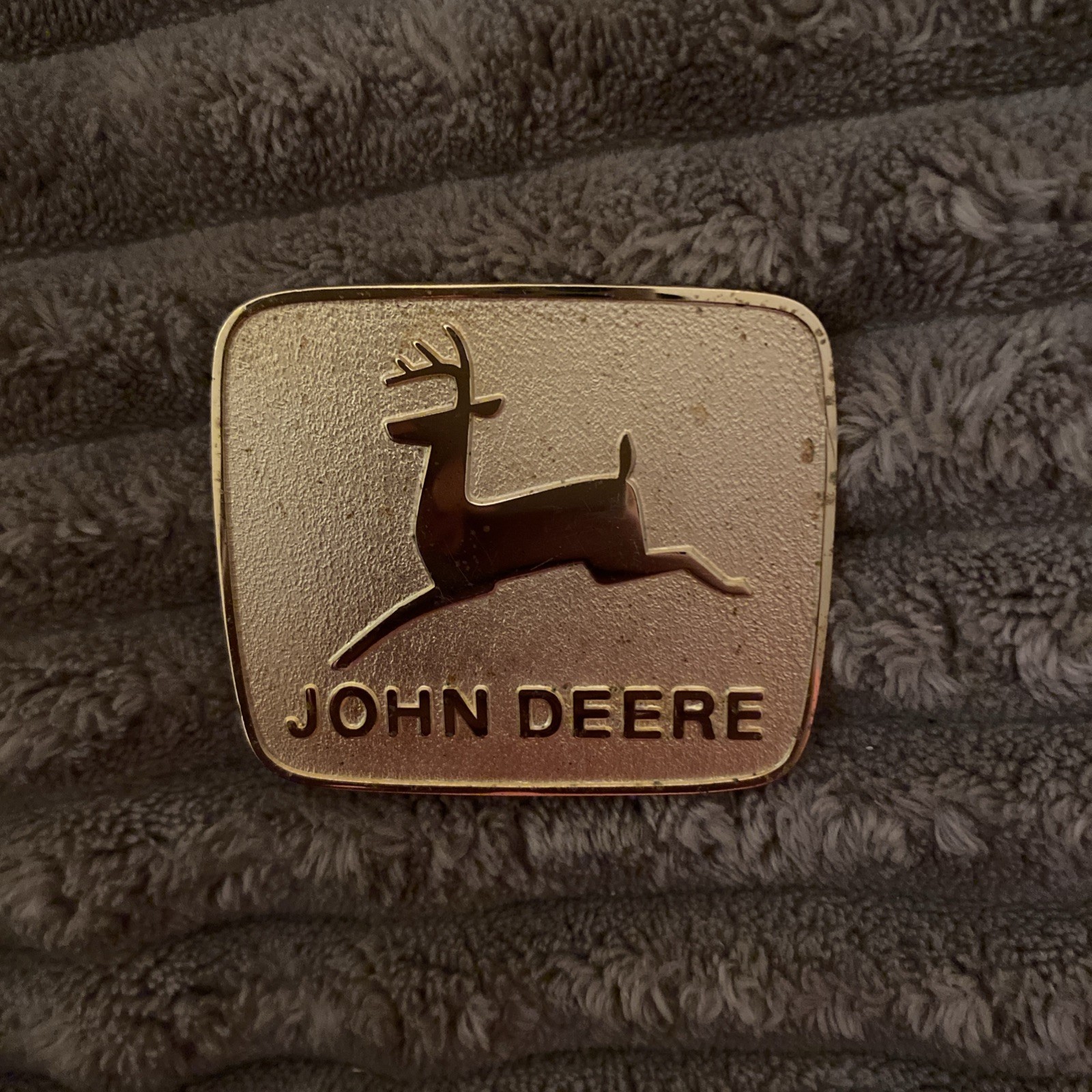 Vintage John Deere Belt Buckle Gold Tone Running Deer Logo Western Style