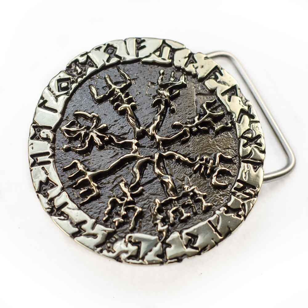 German silver belt buckle Vegvisir, Viking compass buckle, Scandinavian buckle