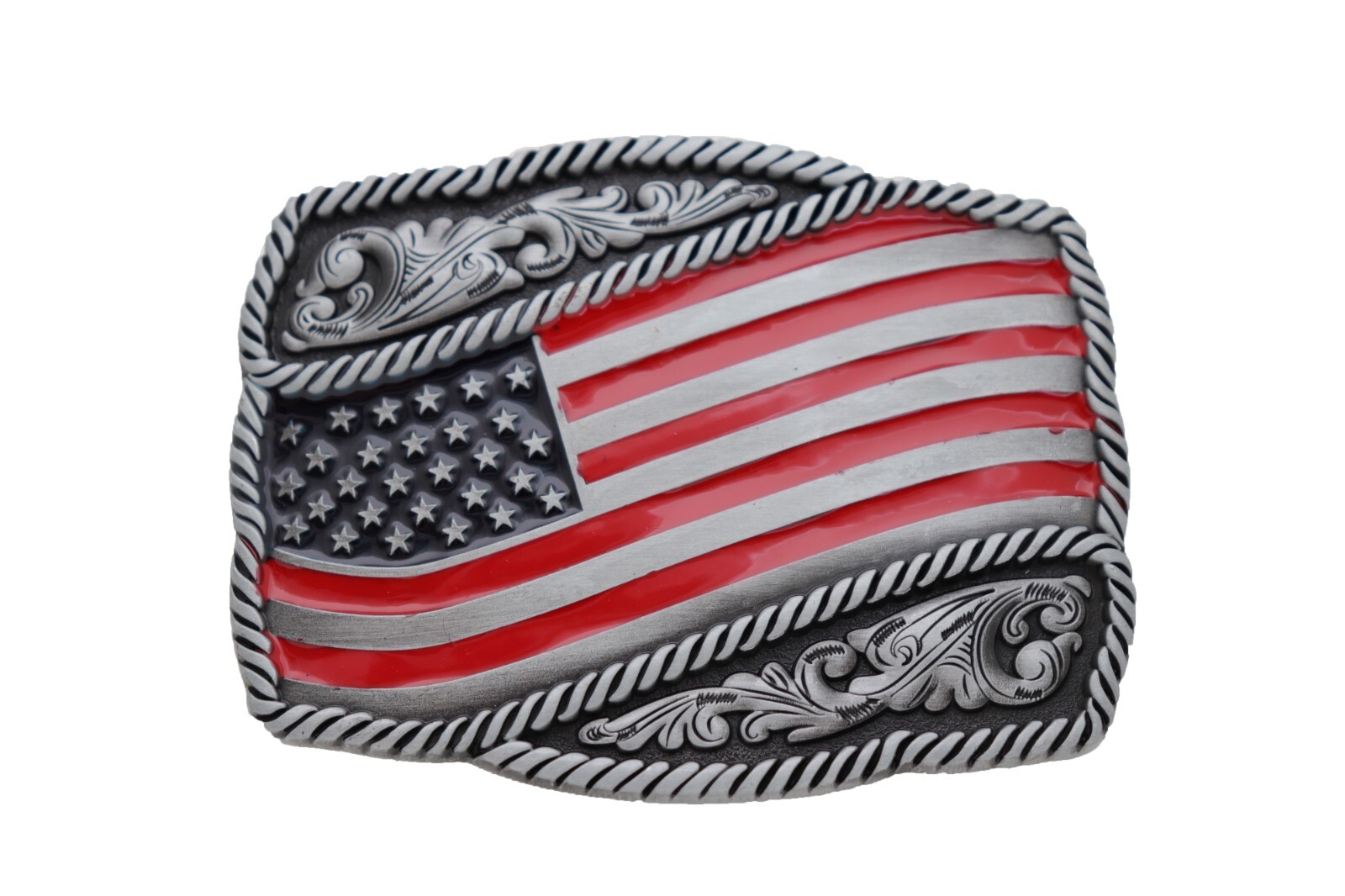 Men Silver Metal Belt Buckle Western Fashion USA Flag United States Of America