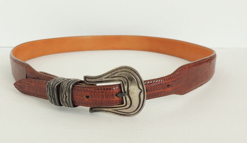 Chacon Sterling Buckle Genuine Lizard Belt Made In USA Mens 36 Marked Sterling
