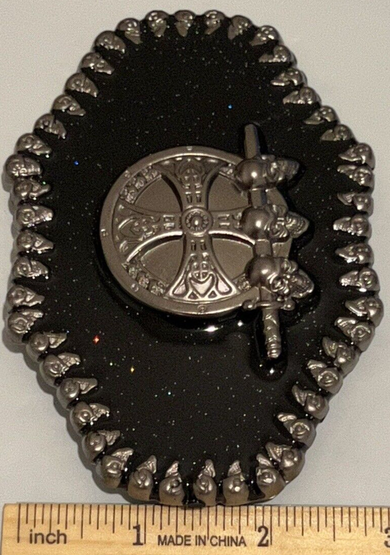 Skull Skeleton Head Metal Belt Buckle Biker Style Silver Tone Claws Cross Gothic