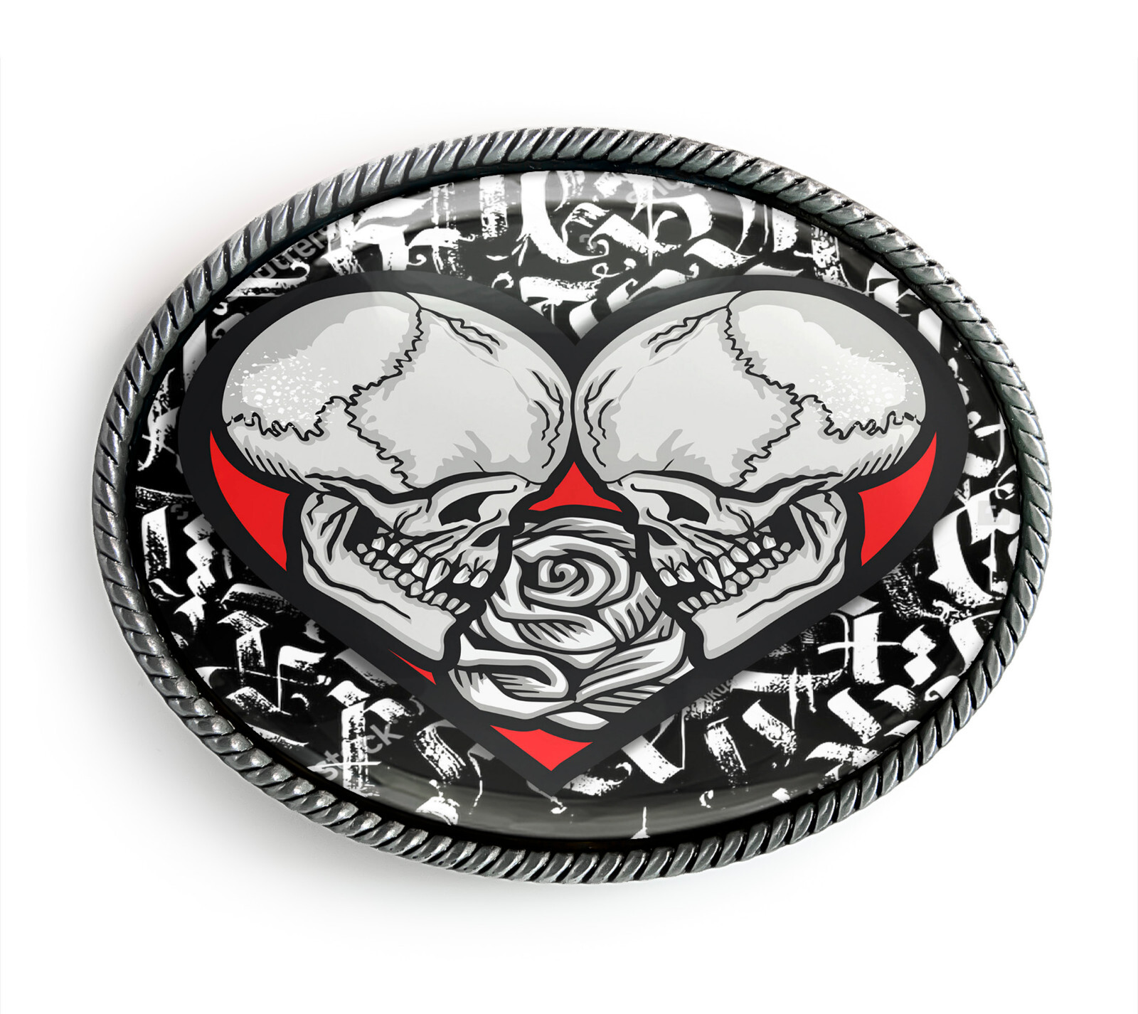 Twin Flame Belt Buckle – Heart Skull Street Art Graffiti Belt Buckles – 420