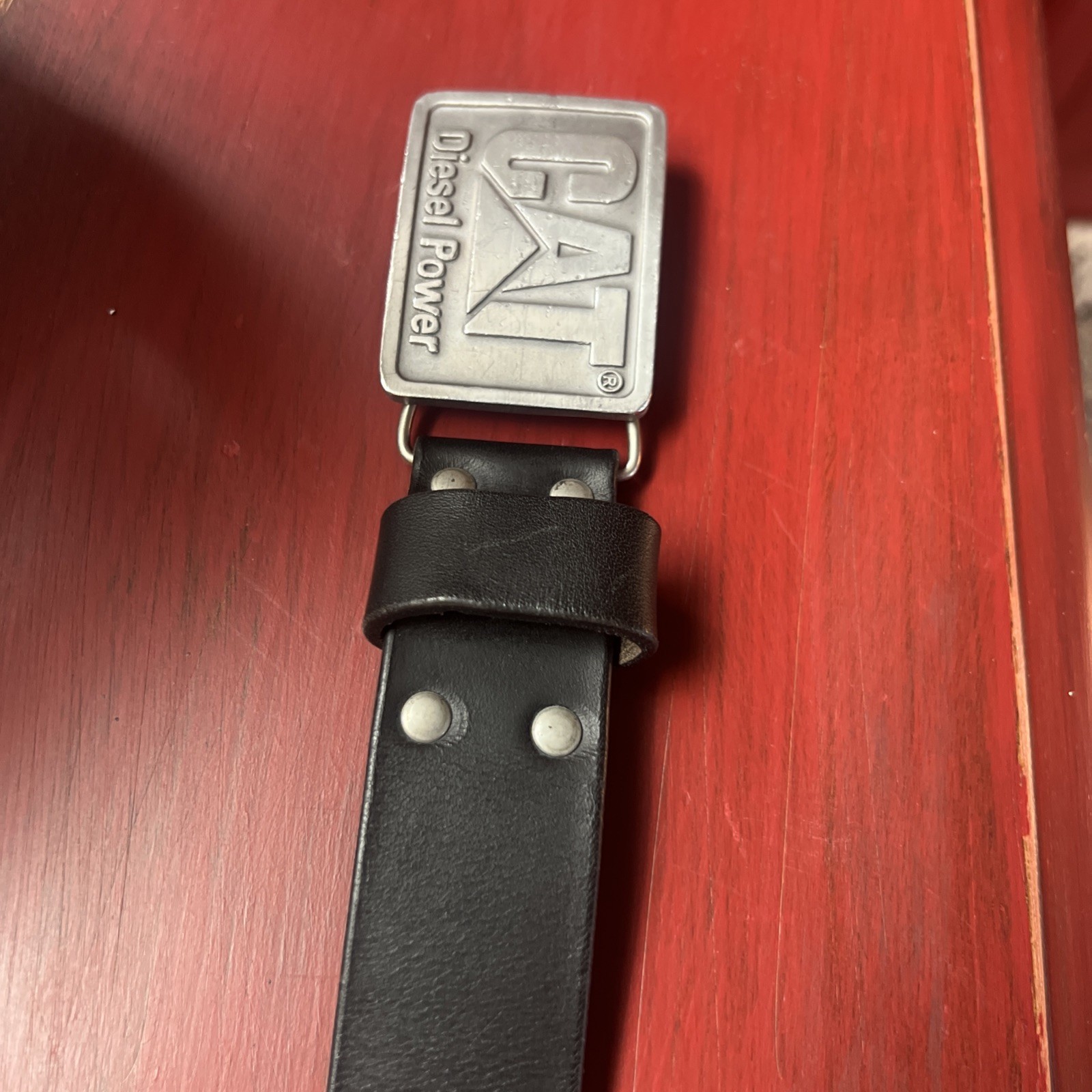 CAT Diesel Power Logo Black Leather Belt Men’s Size 32”