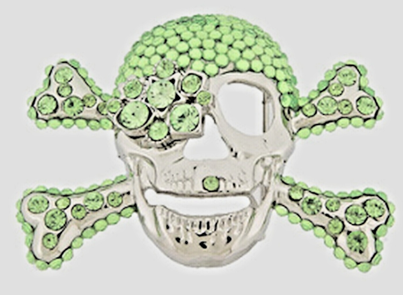 Skull Belt Buckles Crossbones Halloween Pirate Costume Bling Green Rhinestones