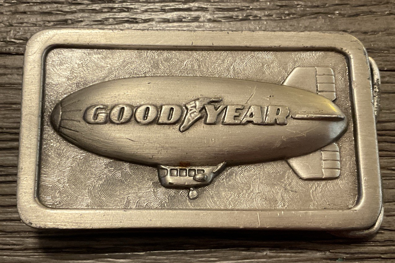 VINTAGE, 1974 THE GOODYEAR TIRE & RUBBER CO. Blimp G-96, PEWTER BELT BUCKLE
