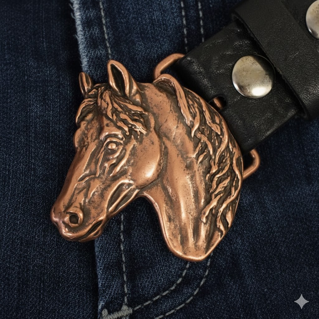 Horse Head Belt Buckle Antique Copper – Western Style for Riders, Timeless Design