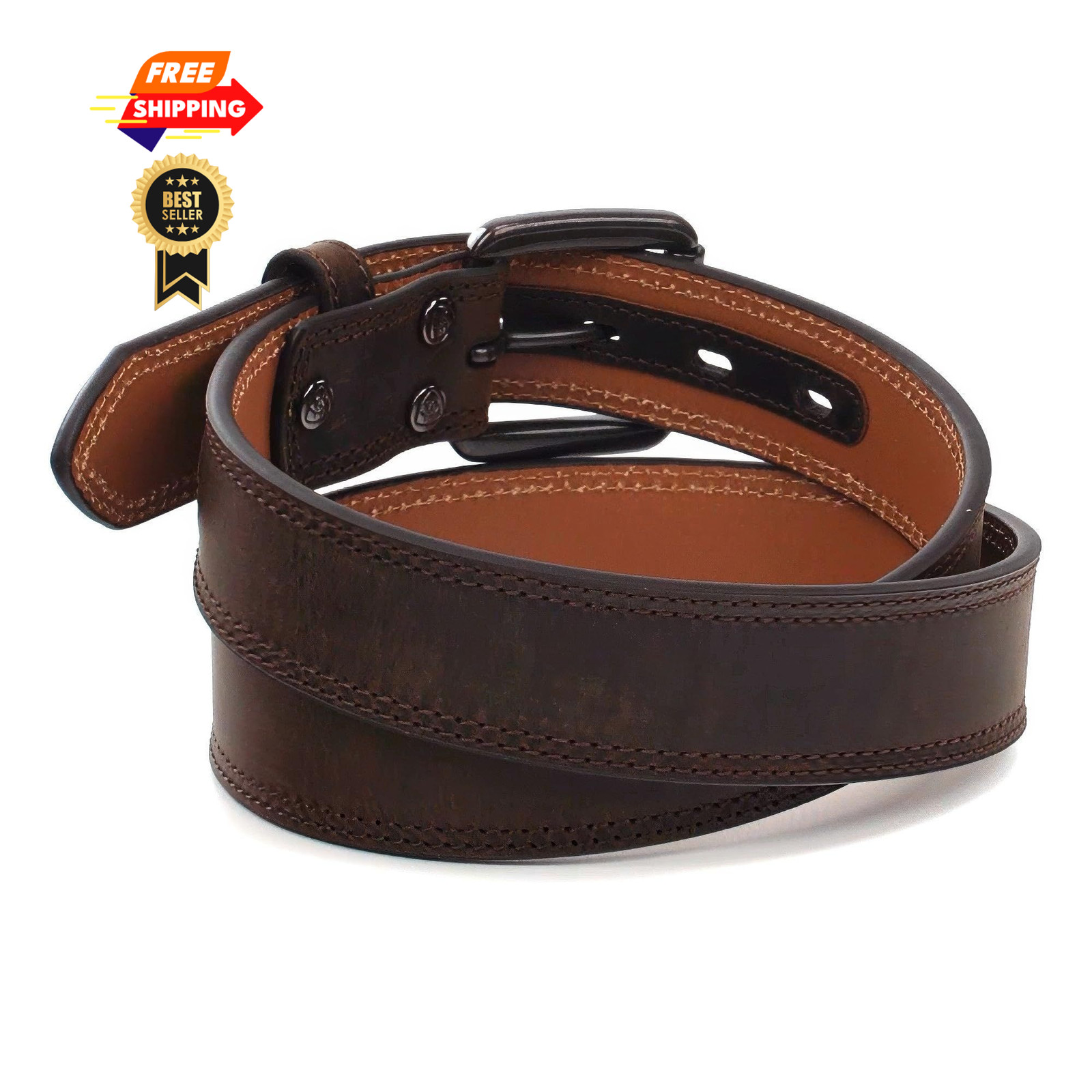 ARIAT Men&rsquo;s Double-Stitched Leather Roller Buckle 40 (36–37&Prime; Waist), Brown