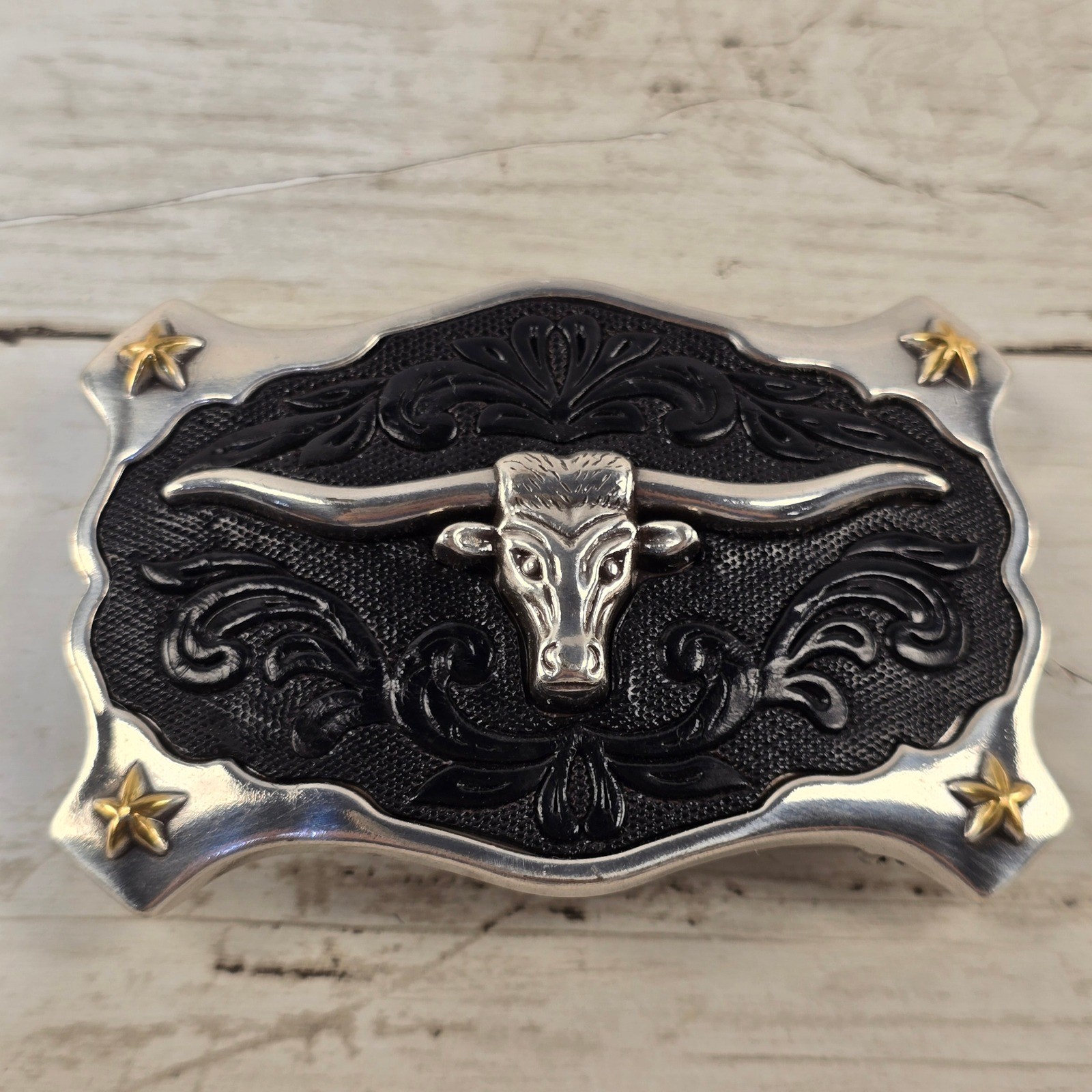 Western Longhorn Bull Head Belt Buckle Silver Black Gold Star Cowboy Rodeo