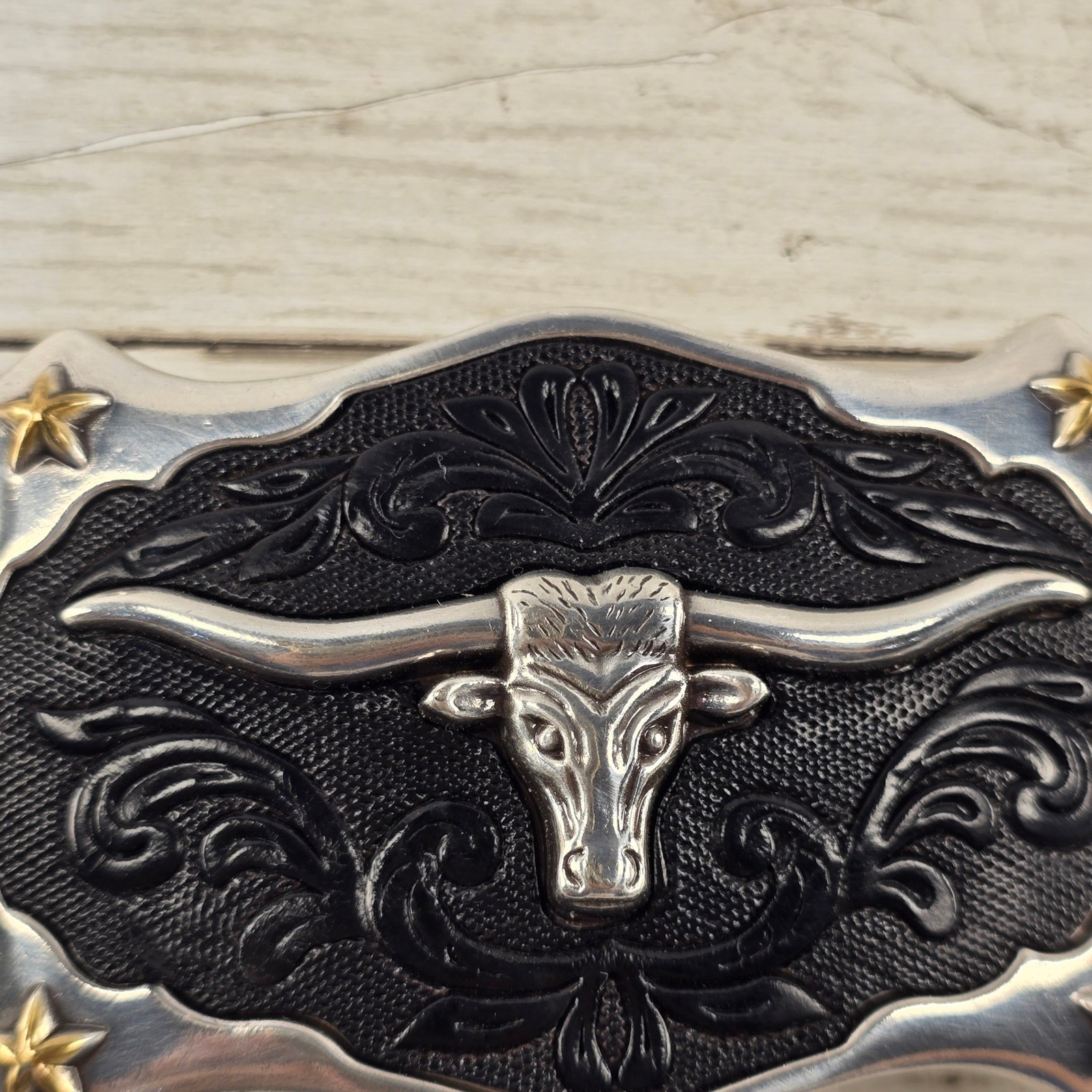 Western Longhorn Bull Head Belt Buckle Silver Black Gold Star Cowboy Rodeo