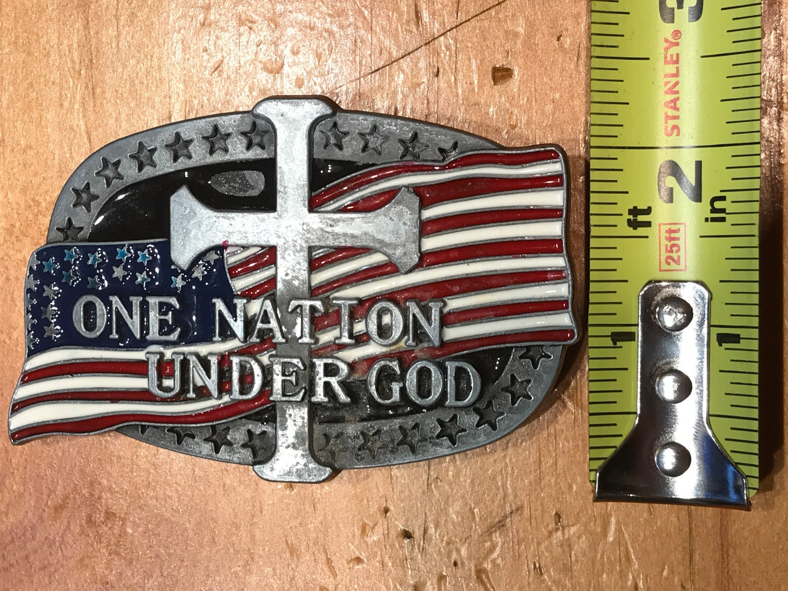 CLASSIC ONE NATION UNDER GOD ENAMEL AMERICAN FLAG BELT BUCKLE