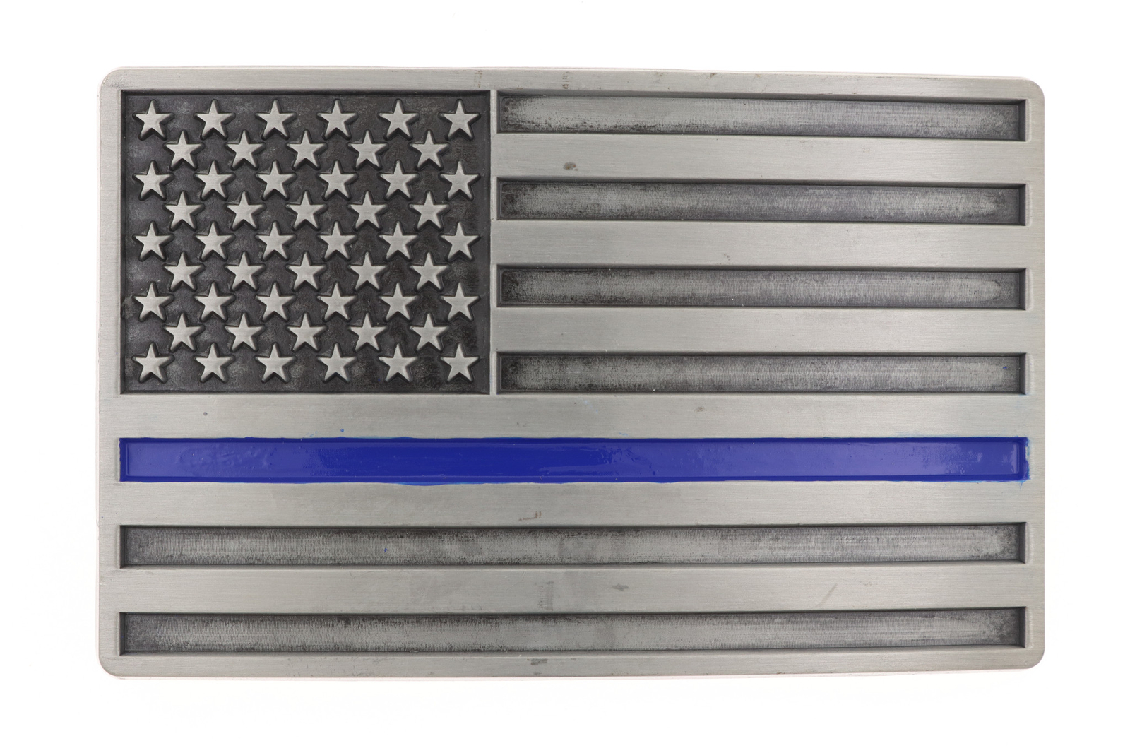 Thin Blue Line Police Officer American USA Flag Silver Metal Belt Buckle